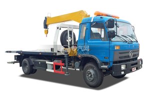 东风145平板带吊一拖二清障车