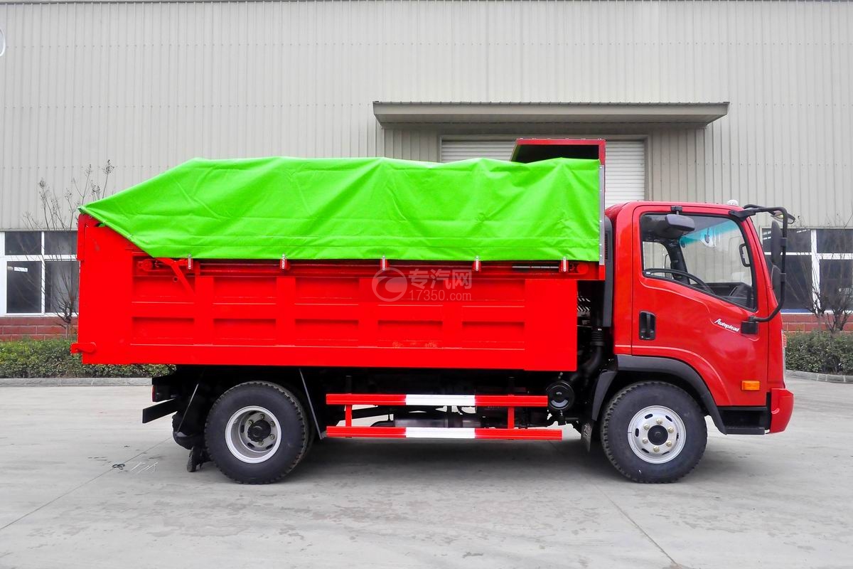 大运奥普力单排带篷布自卸式垃圾车侧面图