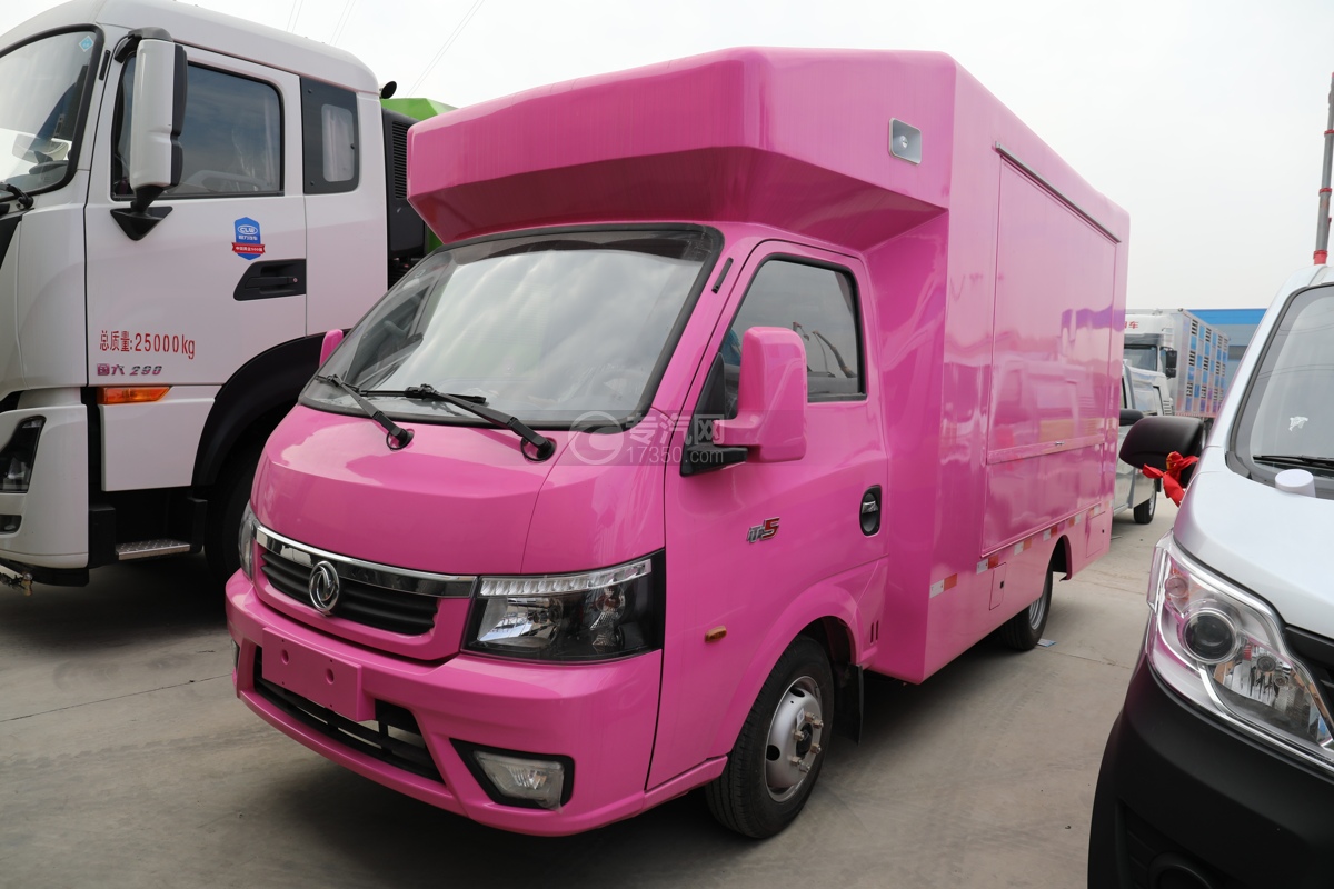 东风途逸国六售货车（粉色）左前图