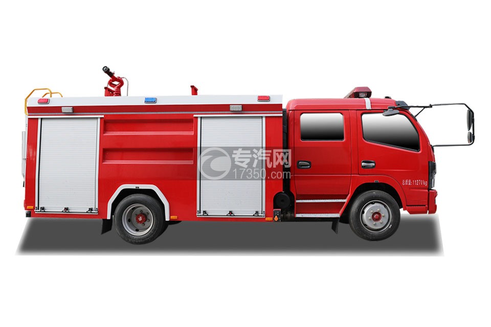 东风多利卡D7双排国六5方水罐消防车侧面图