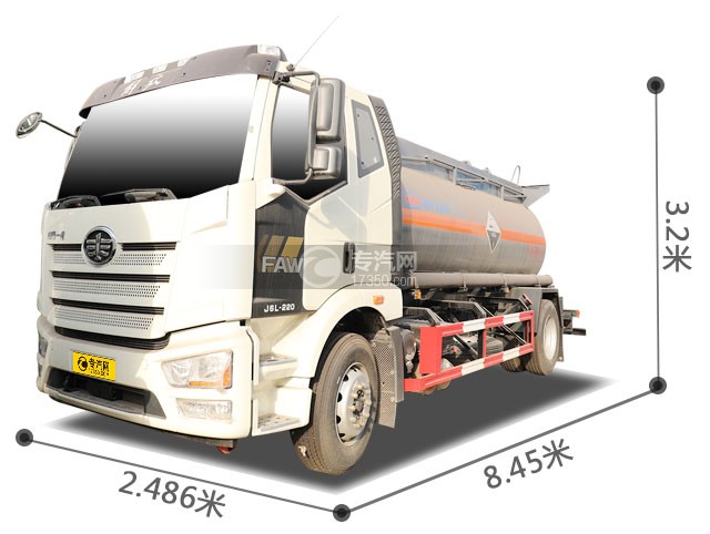 解放J6L国六9.4方腐蚀性物品罐式运输车左前图