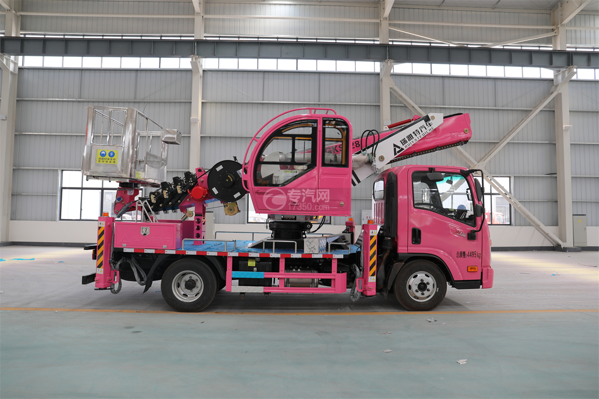 大运奥普力国六28米伸缩臂式高空作业车（粉色）右侧图