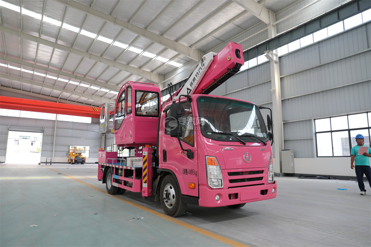 大運奧普力國六28米伸縮臂式高空作業車（粉色）