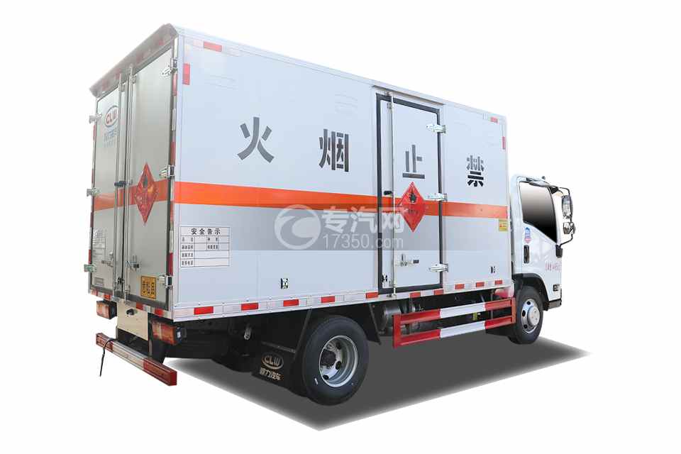 江西五十铃EC5国六易燃气体厢式运输车侧后方图