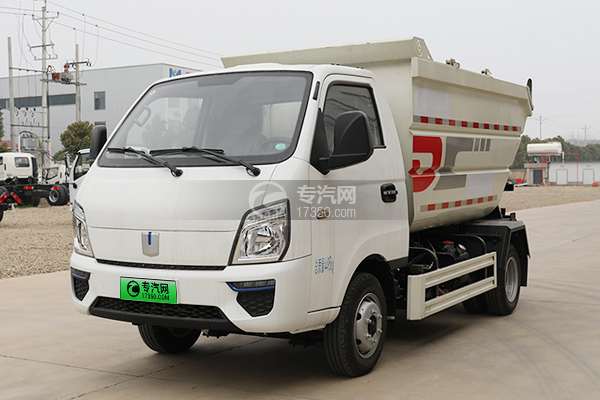 吉利V5E純電動自裝卸式垃圾車左前45度圖