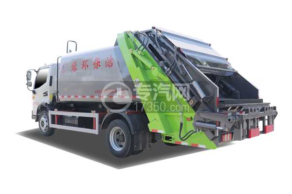 江淮駿鈴V7壓縮式垃圾車側后方圖