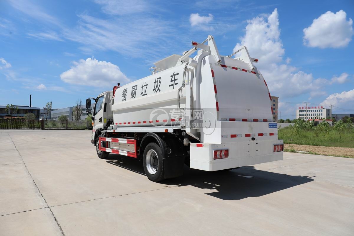 江淮駿鈴HV6插電式混動餐廚垃圾車側后方圖