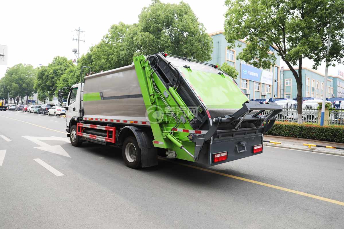 飞碟奥驰V5纯电动压缩垃圾车侧后面图